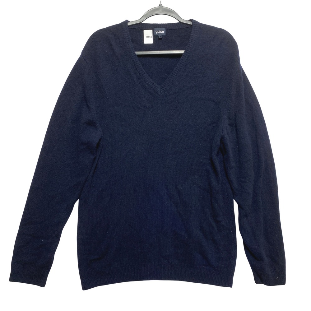 Guise V-Neck Sweater Mens XL Navy Solid Long Sleeve Knit Pullover Cashmere